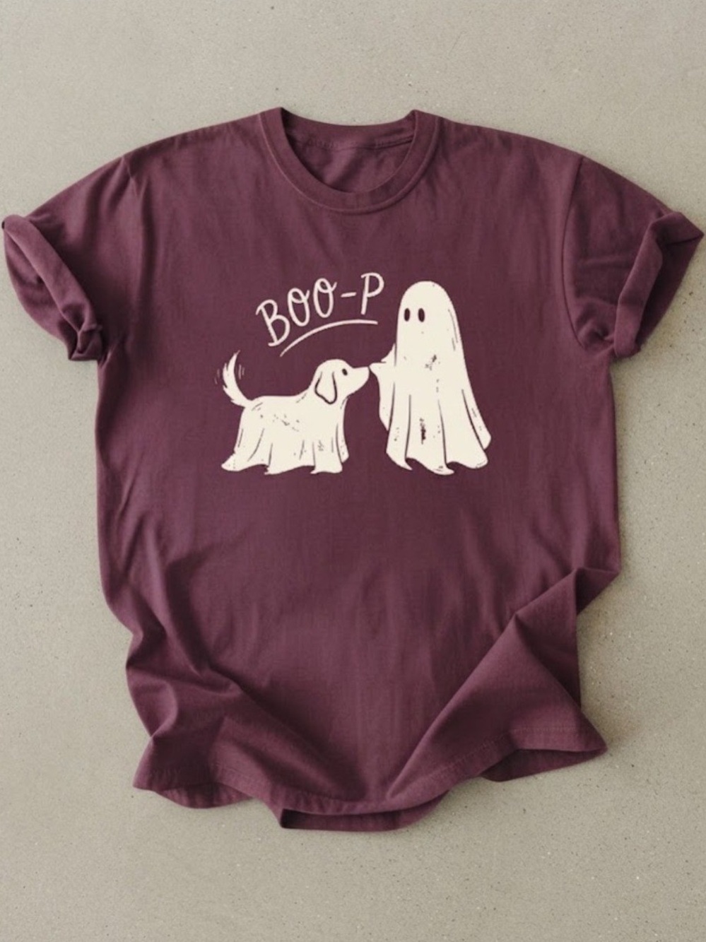 Ghost Dog Boo-p Halloween Cute Graphic Maroon Gildan T-shirt